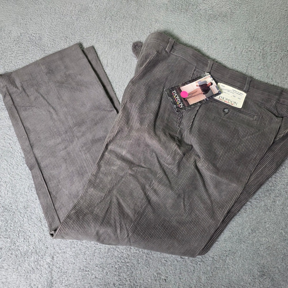 Thomson Mens 36x30 Corduroy Pants Gray Vintage Straight Leg Cotton Trousers